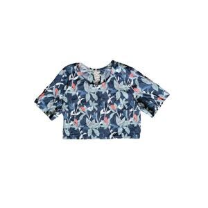 Amanda Laird Cherry Blue Floral Cropped Boxy Top Size 36‎ = US M 10
